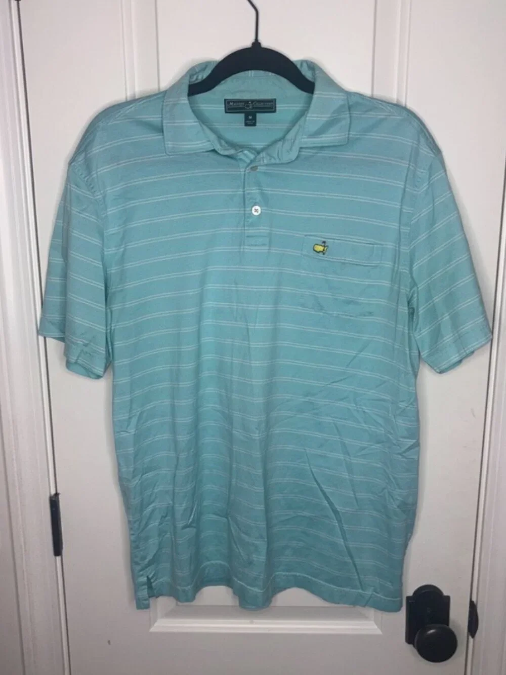 Men's Masters Collection Pima Cotton Stripe Polo Teal Golf Augusta size Medium